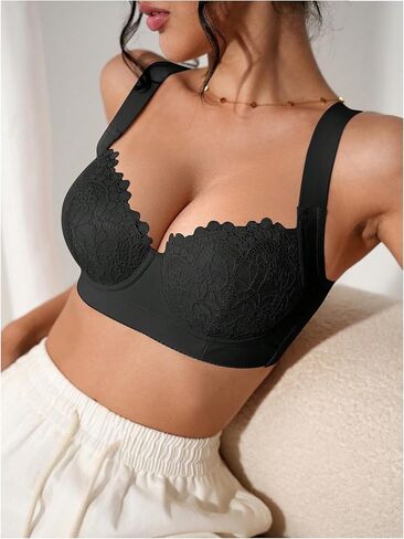 OYOANGLE Women's 2 Pack Floral Lace Underwire Bra Push Up Bralette Wide Strap Balconette Bras in Saudi Arabia