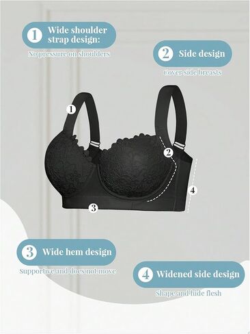 OYOANGLE Women's 2 Pack Floral Lace Underwire Bra Push Up Bralette Wide Strap Balconette Bras in Saudi Arabia