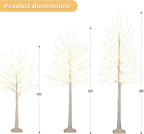 Birch Tree with LED Lights 4+6+8FT, 3PK Artificial Christmas Trees Prelit with 8 Lighting Modes and Timer, Lit Twinkling Twig Tree Warm White for Xmas Home Outdoor Indoor Decoration in Saudi Arabia