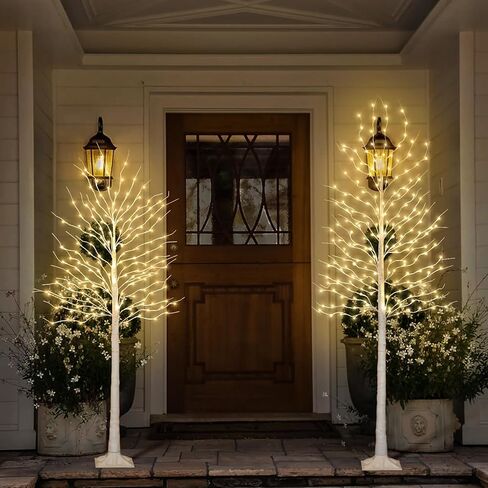 Birch Tree with LED Lights 4+6+8FT, 3PK Artificial Christmas Trees Prelit with 8 Lighting Modes and Timer, Lit Twinkling Twig Tree Warm White for Xmas Home Outdoor Indoor Decoration in Saudi Arabia
