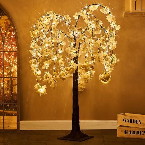 Fudios شجرة زهر الكرز الأبيض مع أضواء 4FT 180 LED أضواء خرافية، مضاءة شجرة زهرة اصطناعية لربيع وصيف ديكور الزفاف داخلي في الهواء الطلق in Kuwait