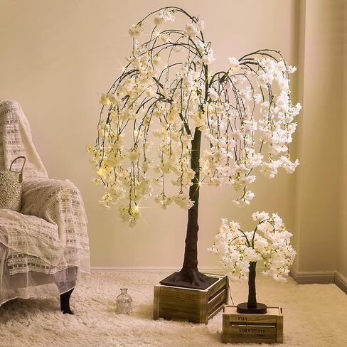 Fudios شجرة زهر الكرز الأبيض مع أضواء 4FT 180 LED أضواء خرافية، مضاءة شجرة زهرة اصطناعية لربيع وصيف ديكور الزفاف داخلي في الهواء الطلق in Kuwait