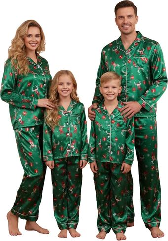 Weixinbuy بيجامة عيد الميلاد العائلية المتطابقة 2025 الحرير الساتان كم طويل زر أسفل PJs مجموعات عطلة ملابس النوم المتسكعون in Saudi Arabia