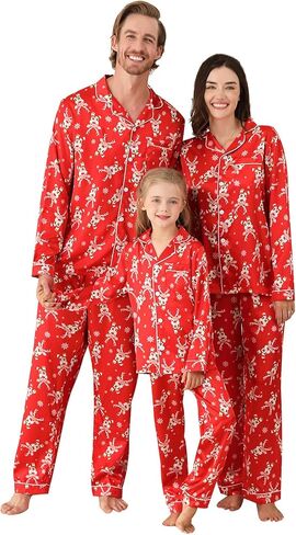 Weixinbuy بيجامة عيد الميلاد العائلية المتطابقة 2025 الحرير الساتان كم طويل زر أسفل PJs مجموعات عطلة ملابس النوم المتسكعون in Saudi Arabia
