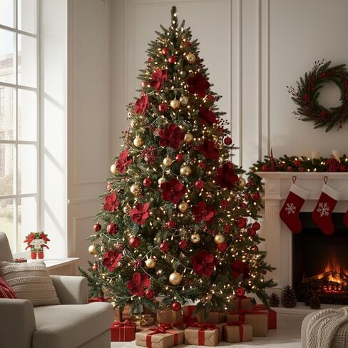 Norme 15 Pcs Christmas Magnolia Flowers Ornaments 3.15'' 5.91'' 8.27'' Large Artificial Magnolia Velvet Fold Poinsettia Stems for Christmas Tree Wreath Holiday Decor(Burgundy) in Saudi Arabia