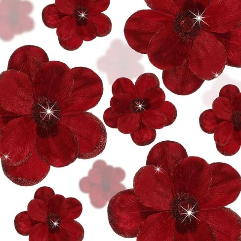 Norme 15 Pcs Christmas Magnolia Flowers Ornaments 3.15'' 5.91'' 8.27'' Large Artificial Magnolia Velvet Fold Poinsettia Stems for Christmas Tree Wreath Holiday Decor(Burgundy) in Saudi Arabia