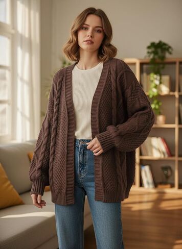 SKAYS Women's Oversized Open Front Cardigan Sweaters Cable Knit Long Sleeve Chunky Cardigan 2025 Trendy Fall Clothes in Saudi Arabia