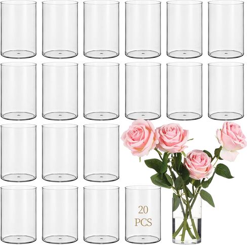 Cylinder Vases for Centerpieces, Pack of 20 Centerpiece Vase for Table, Reusable Transparent Vases for Flower Arrangements, Table Decor for Weddings, Anniversaries, Parties in Saudi Arabia