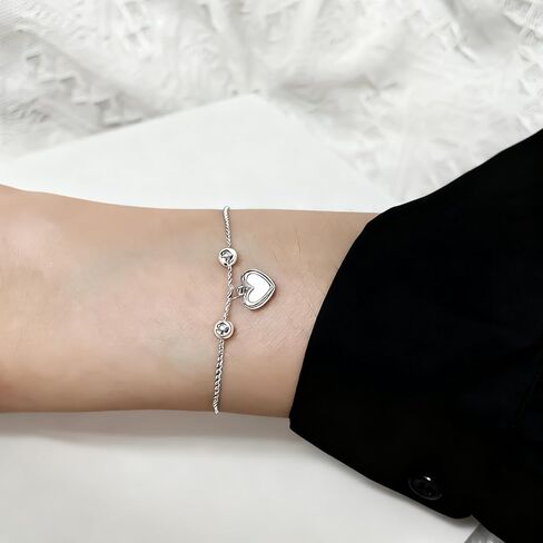 925 Sterling Silver Bracelets for Women Silver Heart Charm Bracelets Love Heart Bracelet Fashion Jewelry Gifts for Mom Wife in Saudi Arabia