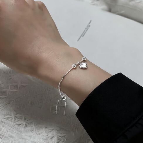 925 Sterling Silver Bracelets for Women Silver Heart Charm Bracelets Love Heart Bracelet Fashion Jewelry Gifts for Mom Wife in Saudi Arabia