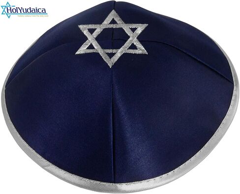 Pack of 5-Pcs Hq 20cm Satin/Velvet Kippah with Silver/Gold String+Star of David for Men & Boys, Israel Kippot Bulk in Saudi Arabia