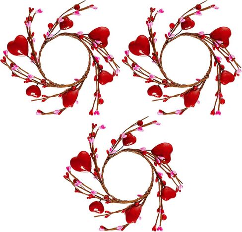 Sucrain 3Pcs Valentine's Red Berry Candle Holder Wreath, Heart Candle Ring Berry Candle Ring Wreath Artificial Mini Wreaths Table for Valentine Birthday Wedding Window Table Centerpiece in Saudi Arabia