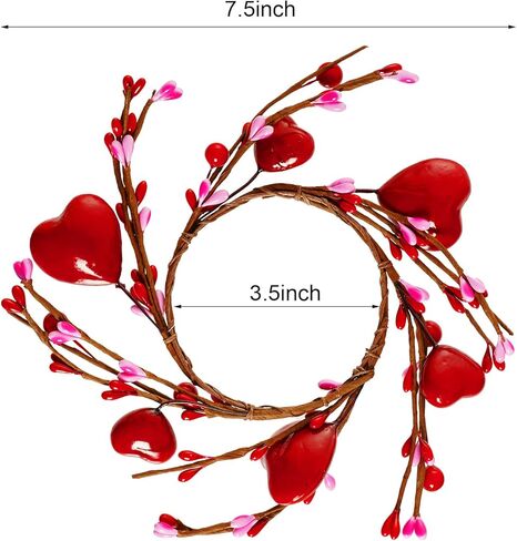 Sucrain 3Pcs Valentine's Red Berry Candle Holder Wreath, Heart Candle Ring Berry Candle Ring Wreath Artificial Mini Wreaths Table for Valentine Birthday Wedding Window Table Centerpiece in Saudi Arabia