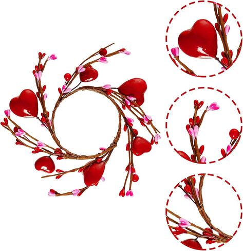 Sucrain 3Pcs Valentine's Red Berry Candle Holder Wreath, Heart Candle Ring Berry Candle Ring Wreath Artificial Mini Wreaths Table for Valentine Birthday Wedding Window Table Centerpiece in Saudi Arabia