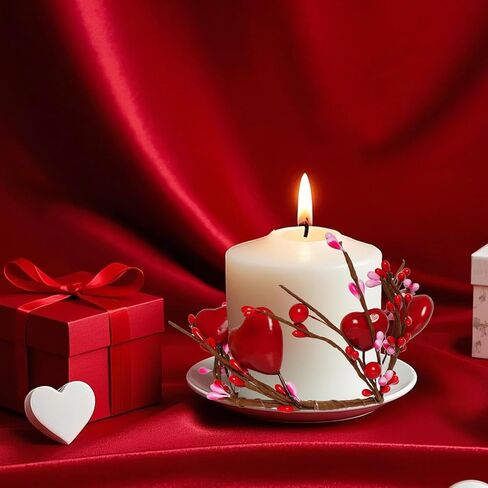 Sucrain 3Pcs Valentine's Red Berry Candle Holder Wreath, Heart Candle Ring Berry Candle Ring Wreath Artificial Mini Wreaths Table for Valentine Birthday Wedding Window Table Centerpiece in Saudi Arabia