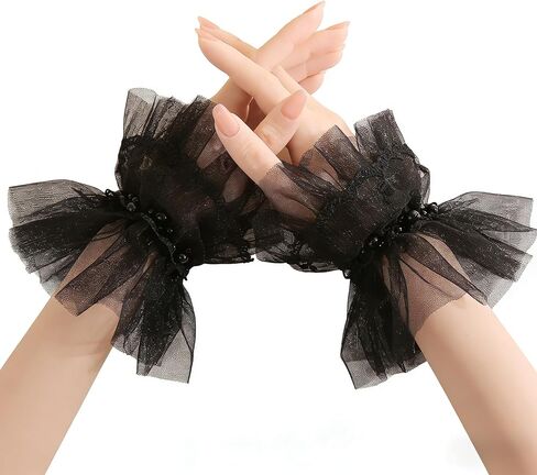 Short Lace Fingerless Gloves, White Pearl Tulle, Wedding Gloves for Women, Hallowmas Party Costume Accessory in Saudi Arabia