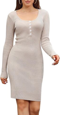 Women's Ribbed Long Sleeve Sweaters Elasticity Chunky Knit Pullover Mini Sweaters Dress in Saudi Arabia