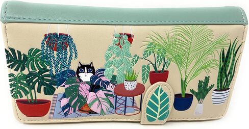 Shag Wear Garden Plant Life Cat Large Wallet for Women and Teen Girls Vegan Faux Leather Beige 7" in Saudi Arabia