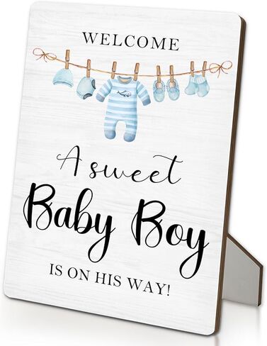 Baby Shower Sign 5"X7", A Sweet Boy Is on the Way Wooden Stand Sign, Baby Shower Table Decorations for Boy (Boys, 5x7 Inch) in Saudi Arabia
