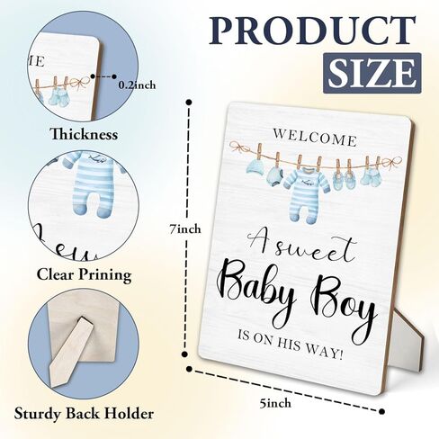 Baby Shower Sign 5"X7", A Sweet Boy Is on the Way Wooden Stand Sign, Baby Shower Table Decorations for Boy (Boys, 5x7 Inch) in Saudi Arabia