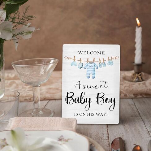 Baby Shower Sign 5"X7", A Sweet Boy Is on the Way Wooden Stand Sign, Baby Shower Table Decorations for Boy (Boys, 5x7 Inch) in Saudi Arabia