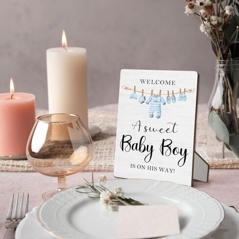 Baby Shower Sign 5"X7", A Sweet Boy Is on the Way Wooden Stand Sign, Baby Shower Table Decorations for Boy (Boys, 5x7 Inch) in Saudi Arabia
