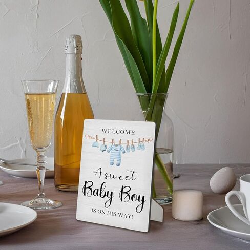 Baby Shower Sign 5"X7", A Sweet Boy Is on the Way Wooden Stand Sign, Baby Shower Table Decorations for Boy (Boys, 5x7 Inch) in Saudi Arabia