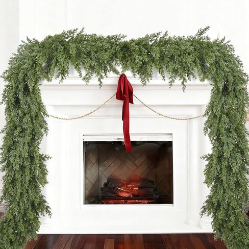 إكليل عيد الميلاد من الصنوبر بطول 9 أقدام، إكليل من الخضرة الاصطناعية، إكليل من خشب السرو الواقعي للمنزل لقضاء العطلات في الموقد لتزيين قطعة الطاولة in Kuwait