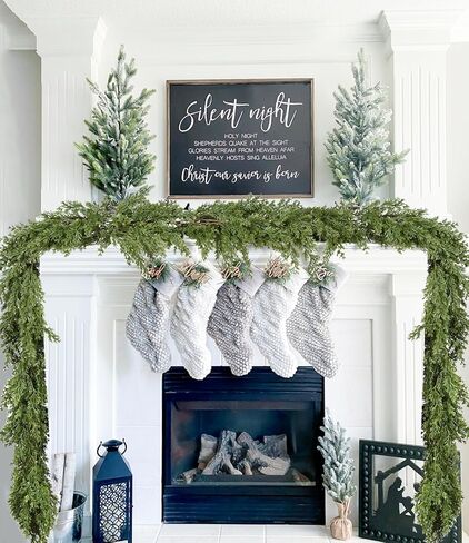 إكليل عيد الميلاد من الصنوبر بطول 9 أقدام، إكليل من الخضرة الاصطناعية، إكليل من خشب السرو الواقعي للمنزل لقضاء العطلات في الموقد لتزيين قطعة الطاولة in Kuwait