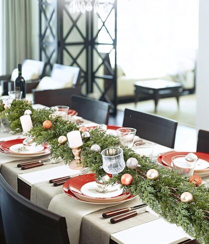 إكليل عيد الميلاد من الصنوبر بطول 9 أقدام، إكليل من الخضرة الاصطناعية، إكليل من خشب السرو الواقعي للمنزل لقضاء العطلات في الموقد لتزيين قطعة الطاولة in Kuwait