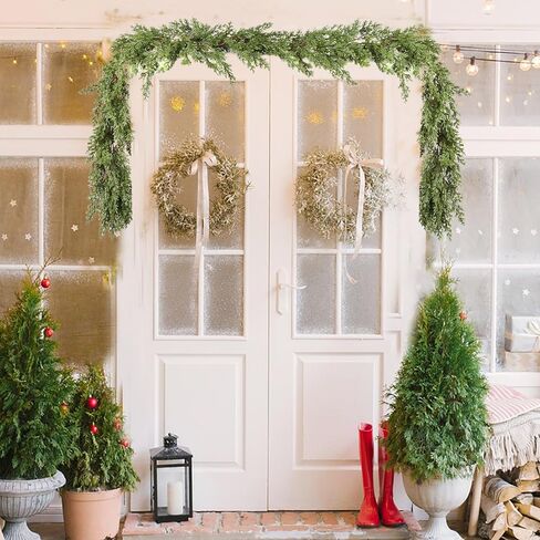 إكليل عيد الميلاد من الصنوبر بطول 9 أقدام، إكليل من الخضرة الاصطناعية، إكليل من خشب السرو الواقعي للمنزل لقضاء العطلات في الموقد لتزيين قطعة الطاولة in Kuwait