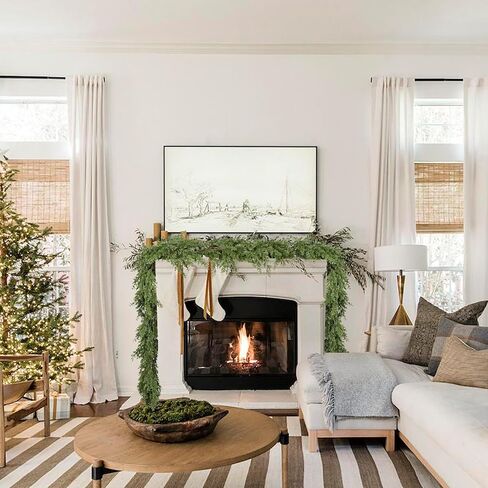 إكليل عيد الميلاد من الصنوبر بطول 9 أقدام، إكليل من الخضرة الاصطناعية، إكليل من خشب السرو الواقعي للمنزل لقضاء العطلات في الموقد لتزيين قطعة الطاولة in Kuwait