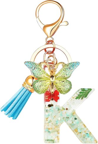 Letter Keychains with Butterfly Tassel, Alphabet Key Chains Pendant Key Ring for Backpacks Bag in Saudi Arabia