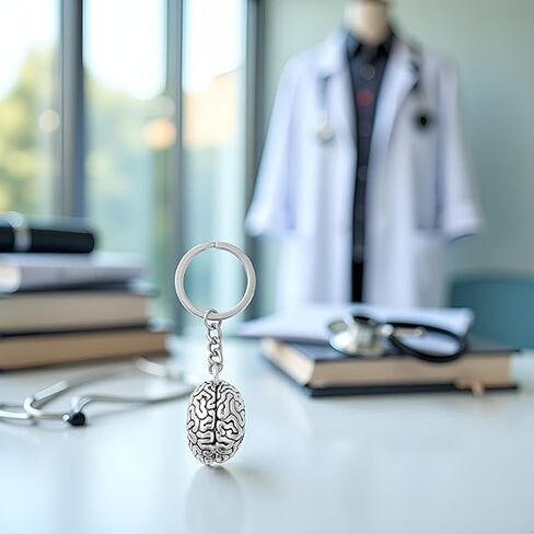 قطعتان من سلسلة مفاتيح الدماغ التشريحية الفضية، قلادة جهاز الأعصاب ثلاثية الأبعاد لحامل المفاتيح للأطباء والنساء والرجال، أزياء نسائية، سلسلة مفاتيح السيارة in Kuwait