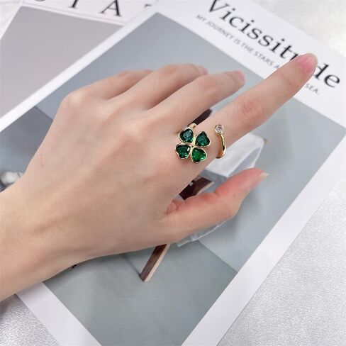 Four Leaf Clover Spinner Ring for Women Cubic Zirconia Heart Flower Stacking Adjustable Open Relief Stress Fidget Finger Bands Wedding Rings Good Luck Jewelry Irish in Saudi Arabia