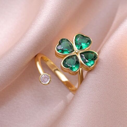 Four Leaf Clover Spinner Ring for Women Cubic Zirconia Heart Flower Stacking Adjustable Open Relief Stress Fidget Finger Bands Wedding Rings Good Luck Jewelry Irish in Saudi Arabia