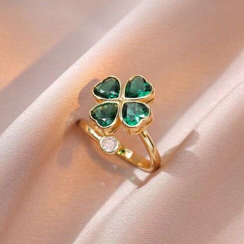 Four Leaf Clover Spinner Ring for Women Cubic Zirconia Heart Flower Stacking Adjustable Open Relief Stress Fidget Finger Bands Wedding Rings Good Luck Jewelry Irish in Saudi Arabia