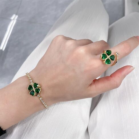 Four Leaf Clover Spinner Ring for Women Cubic Zirconia Heart Flower Stacking Adjustable Open Relief Stress Fidget Finger Bands Wedding Rings Good Luck Jewelry Irish in Saudi Arabia