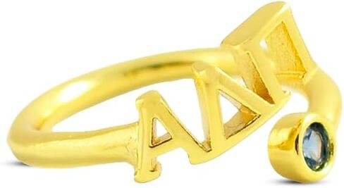 Sorority Shop Alpha Delta Pi Ring- 18k Gold-Plated Wraparound Ring with Sapphire Blue Gemstone and Alpha Delta Pi Greek Letters, Sorority Jewelry Gift in Saudi Arabia