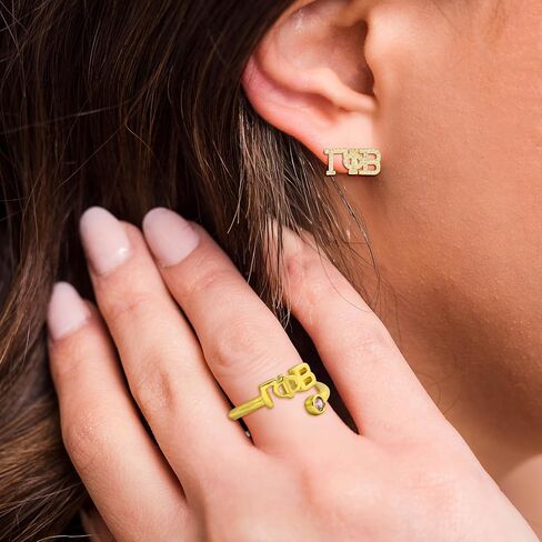 Sorority Shop Alpha Delta Pi Ring- 18k Gold-Plated Wraparound Ring with Sapphire Blue Gemstone and Alpha Delta Pi Greek Letters, Sorority Jewelry Gift in Saudi Arabia