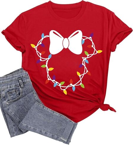 Christmas Lights Shirts Womens Merry Christmas Shirt Xmas Holiday Graphic Tshirt Funny Vacation Tee Tops in Saudi Arabia