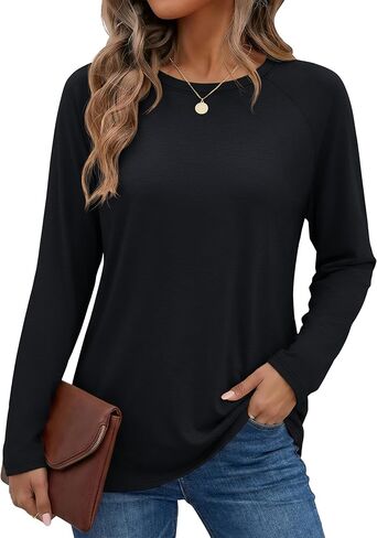 تي شيرت نسائي بأكمام طويلة من YUCOLEN تي شيرت غير رسمي فضفاض مناسب بطبقات علوية 2026 عصري بأكمام راجلان ورقبة دائرية تي شيرت ملابس أساسية in Kuwait