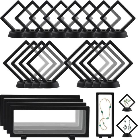 20 عبوة من علبة عرض عائمة سوداء ثلاثية الأبعاد مع قواعد، حامل عرض العملات المعدنية بـ 3 أحجام، صندوق تخزين مجوهرات شفاف من البولي إيثيلين للميداليات والمجوهرات والعملات المعدنية ومقتنيات صدف البحر in Kuwait