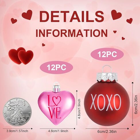 زينة شجرة عيد الحب 24 قطعة من زينة عيد الحب على شكل قلب لشجرة معلقة على شكل كرة لديكور المنزل وحفلات الزفاف والذكرى السنوية وحفلات الخطوبة in Saudi Arabia