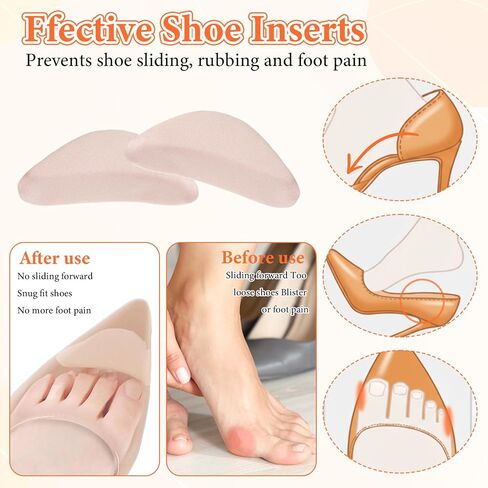 Shoe Filler Inserts for Loose Shoe, 4 Pairs Shoe Inserts to Make Shoes Smaller, Toe Cushion Filler Make Shoes Fit, Prevent Heel Sliping for Men and Women (L: One Size Bigger) in Saudi Arabia