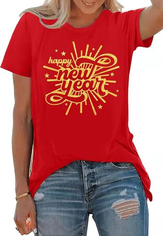PECHAR Happy New Year Shirt for Women: 2026 New Year Tshirt Christmas Shirts New Years Eve Tops Holiday Tee Shirts in Saudi Arabia