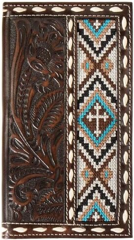 Nocona Belt Co. محفظة رجالي Rodeo Floral Embossed Cross المطرزة، بني in Saudi Arabia
