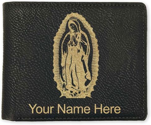 LaserGram Faux Leather Bi-Fold Wallet, Virgen de Guadalupe, Personalized Engraving Included (Black with Silver) in Saudi Arabia