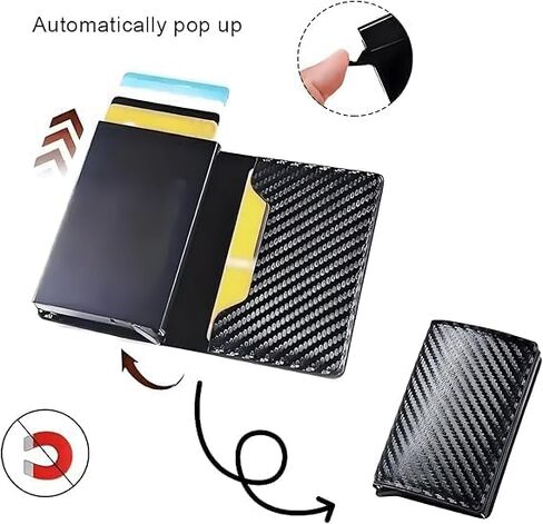 Smart Wallet for Men Minimalist RFID Blocking Wallet with 6 Cards Slots and Cash Slot, Pop-Up Business Card Box 6-8 Cards Capacity, Perfect for ID and Credit Card Protection in Saudi Arabia