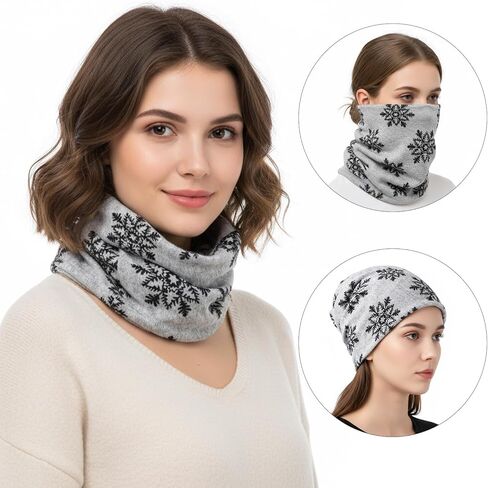 2-Pack Convertible Neck Warmer Set, Multi-Way Snow Print Scarf and Hat for Outdoor Winter Wear in Saudi Arabia